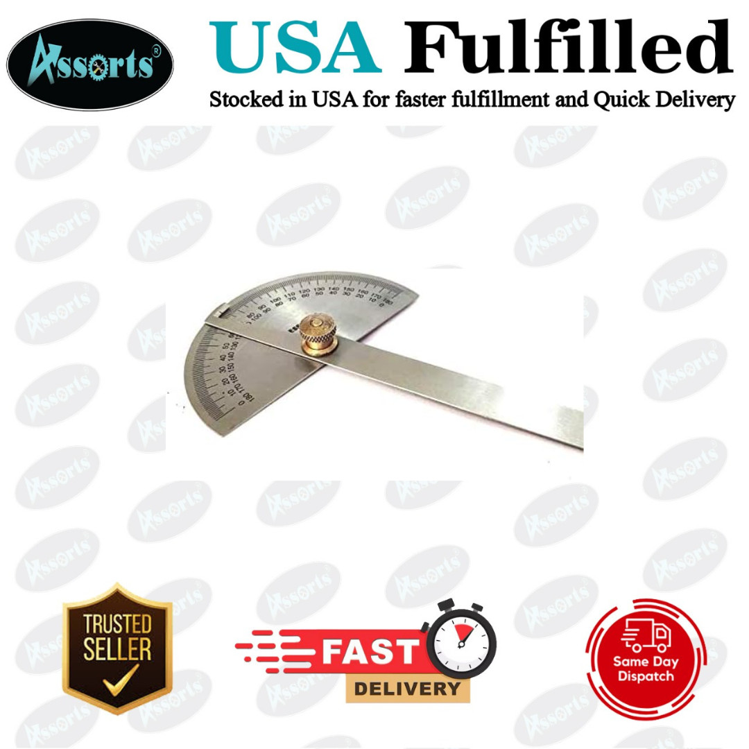 Stainless Steel Protractor – 0° to 180° Degree Measurement.