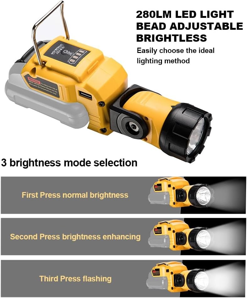 12V Flashlight Compatible with Dewalt 12V Battery 280LM LED Work Light /USB Port