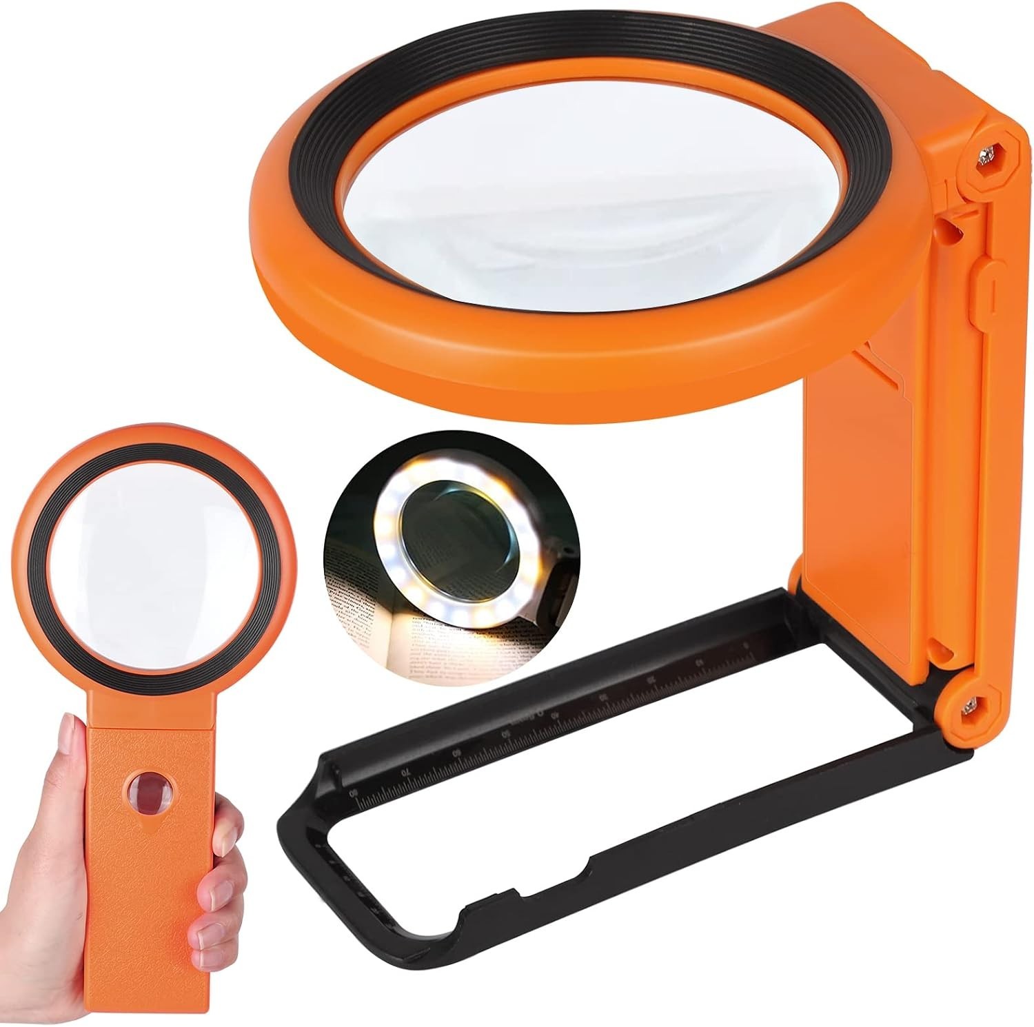 Lupa De Mano Con Aumento 30X 40X Con Luz LED Para Leer Joyas 18 LED (Naranja) US