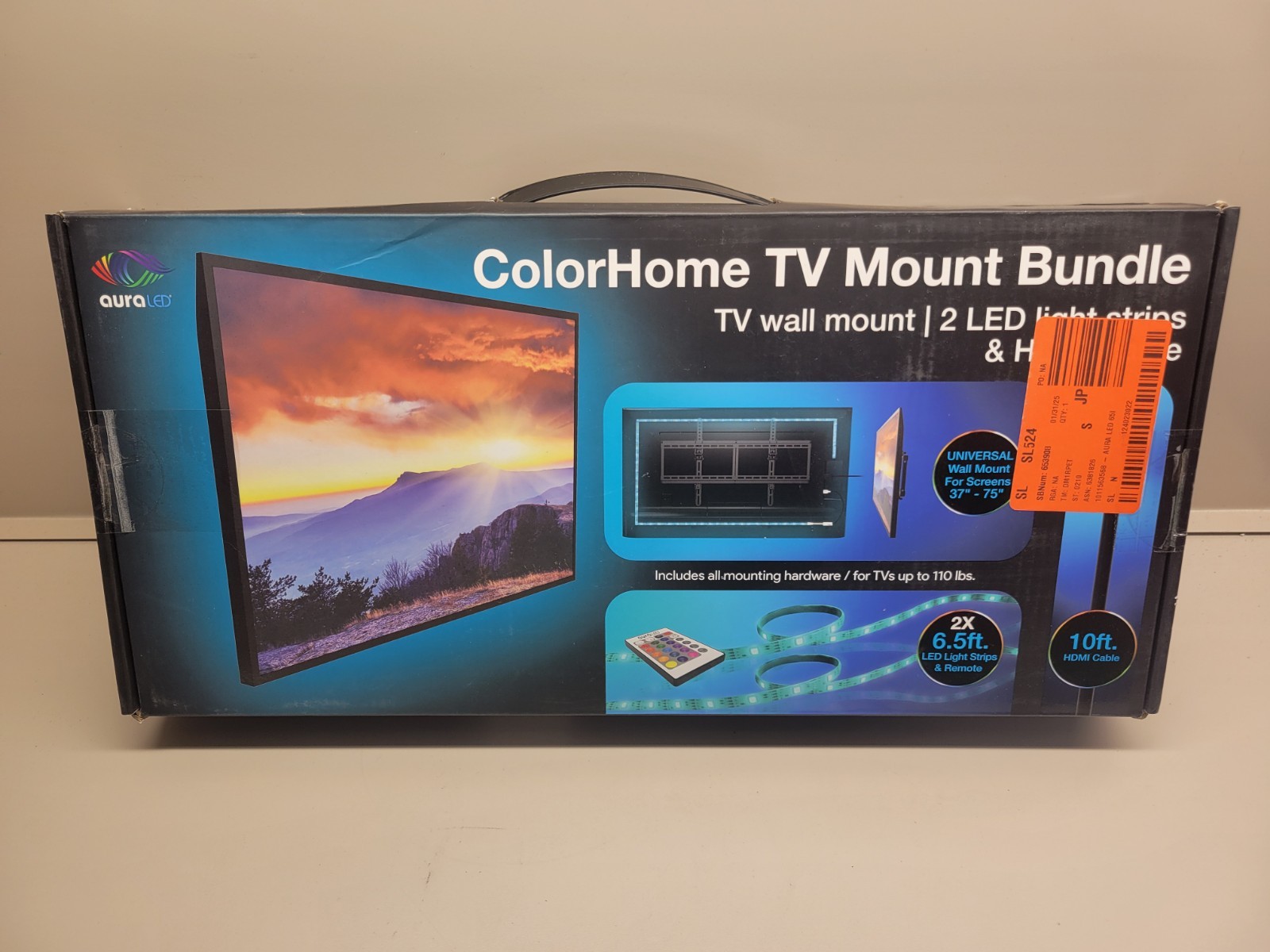NIOB Aura LED ColorHome TV Mount Bundle 37"-75" Mount, 2 LED Strips & remote