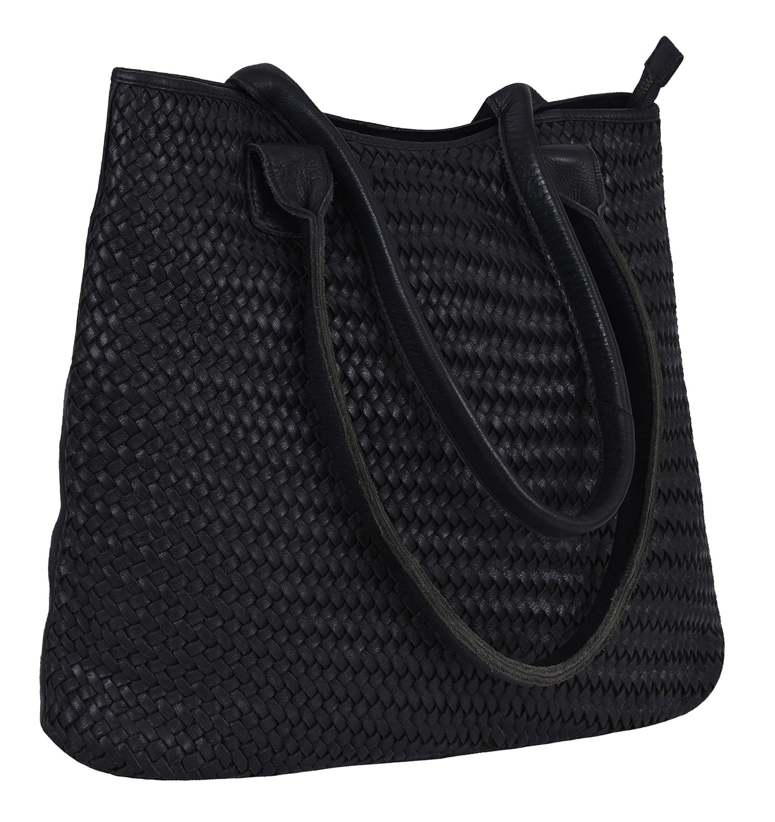 ANTONIO VALERIA Alice Braided Washed Leather HandBag for Women Black