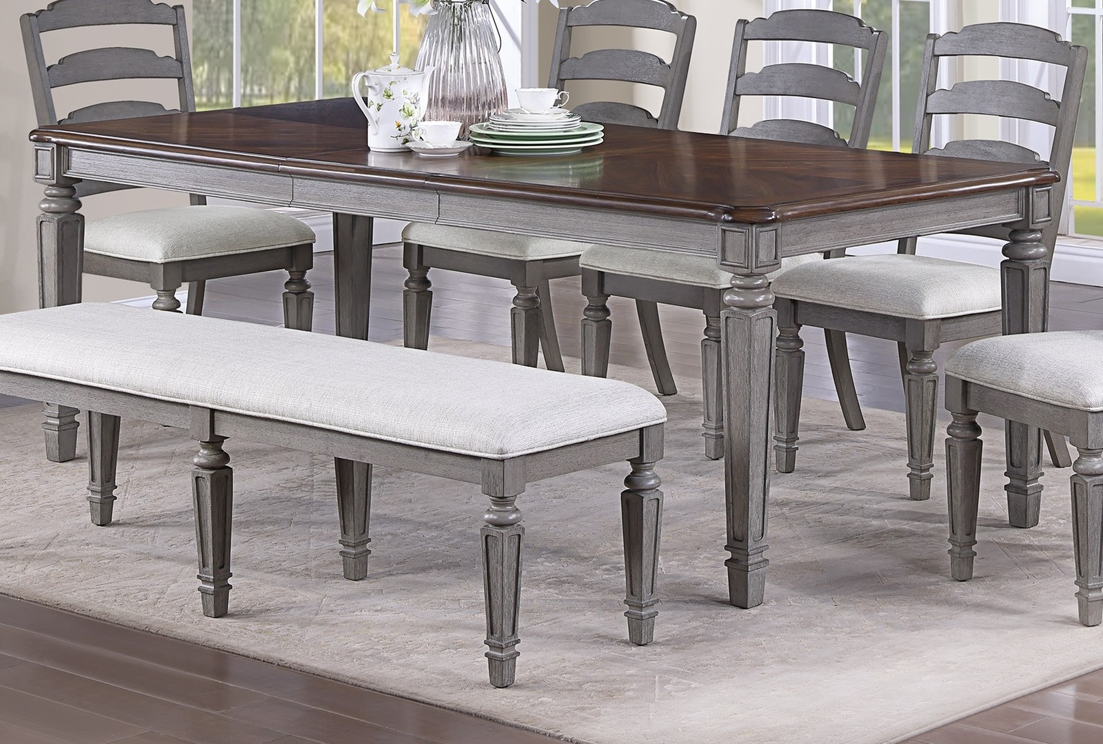 Light grey and cherry contemporary style 1pc dining table, wooden frame