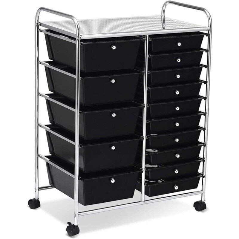 15 Drawer Rolling Storage Cart Mobile Utility Cart with Lockable Wheels Drawers