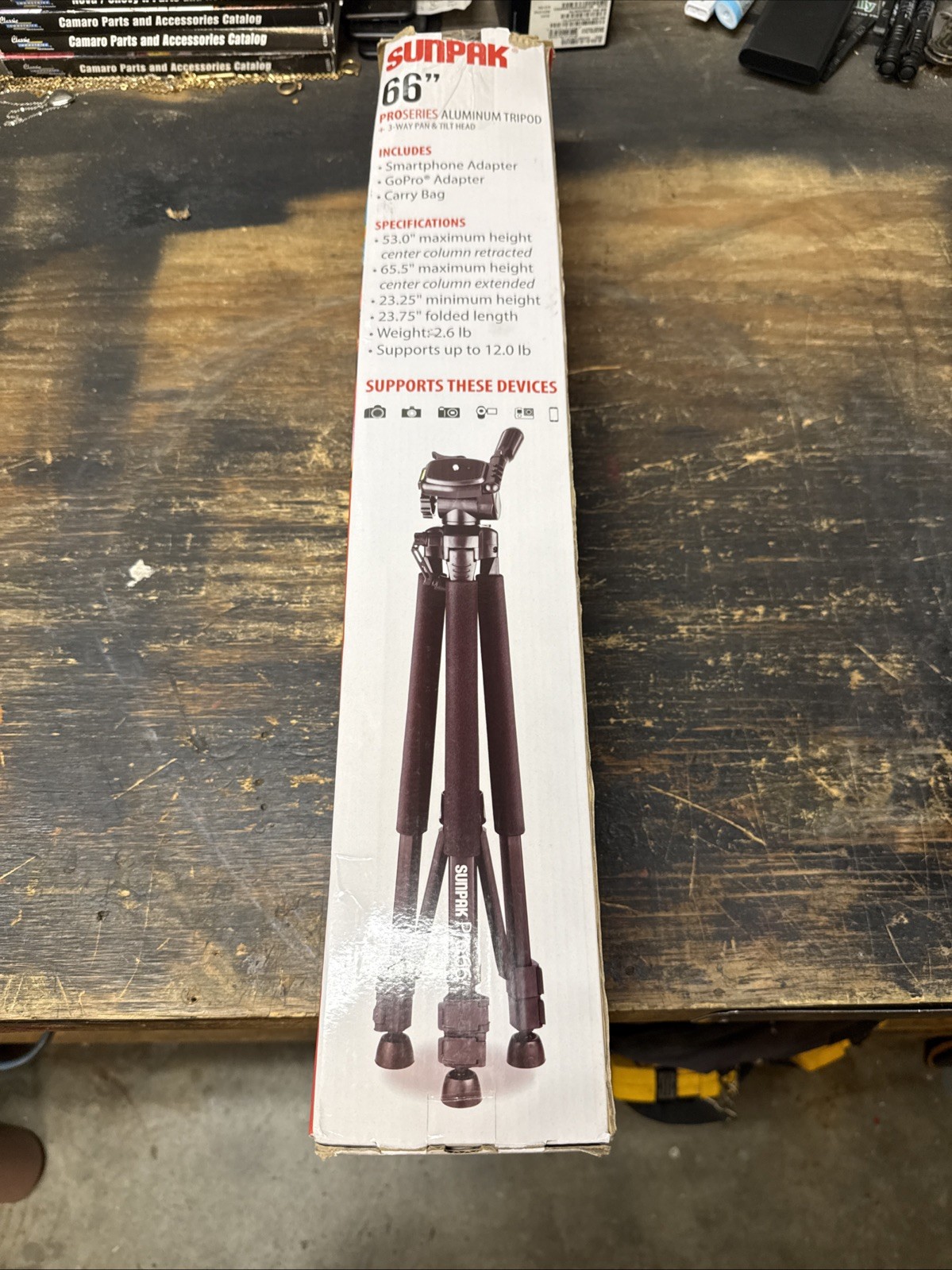 Sunpak 66" Tripod with 3-Way Panhead Universal Mount Lightweight Black Open Box