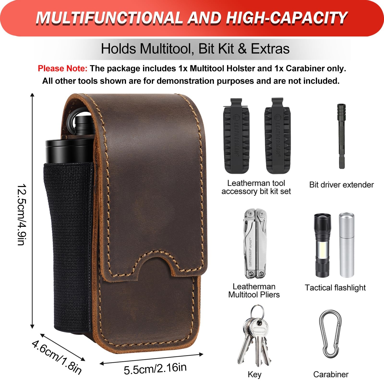 Genuine Leather Pouch for Leatherman Multi-Tool Kit, Darkbrown