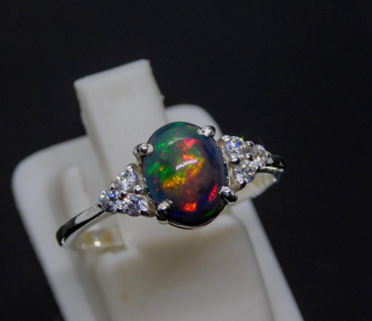 Natural Opal Ring, Black Opal Ring, Fire Opal Ring 925 Sterling Silver Ring