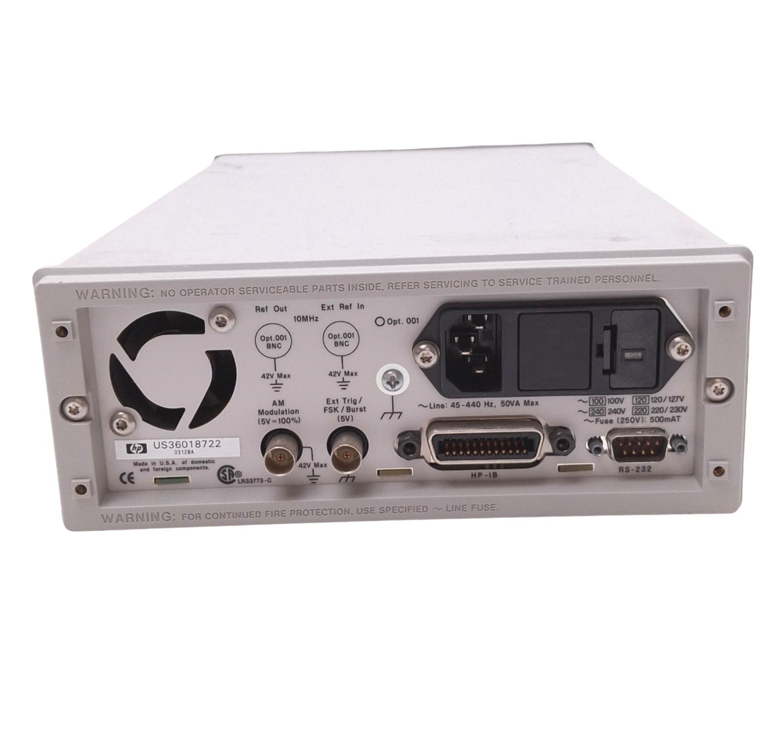 HP 33120A Function/Arbitrary Waveform Generator, 15MHz 12-bit 40MSa/s 120VAC