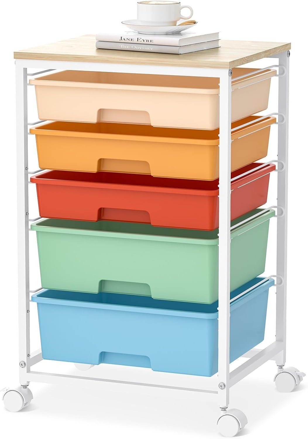 Craft cart,Rolling Cart with Drawers,Storage Cart with 5 Drawers and Wooden T...