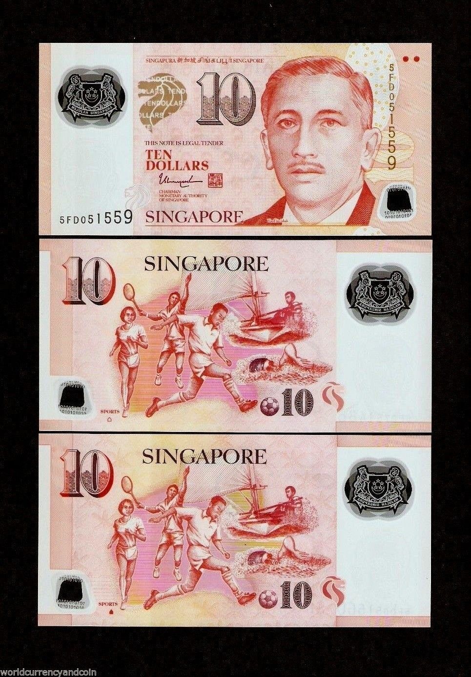 SINGAPORE 10 DOLLAR Set 2015 2 POLYMER Hollow & Solid House MUSIC SCOUT UNC NOTE