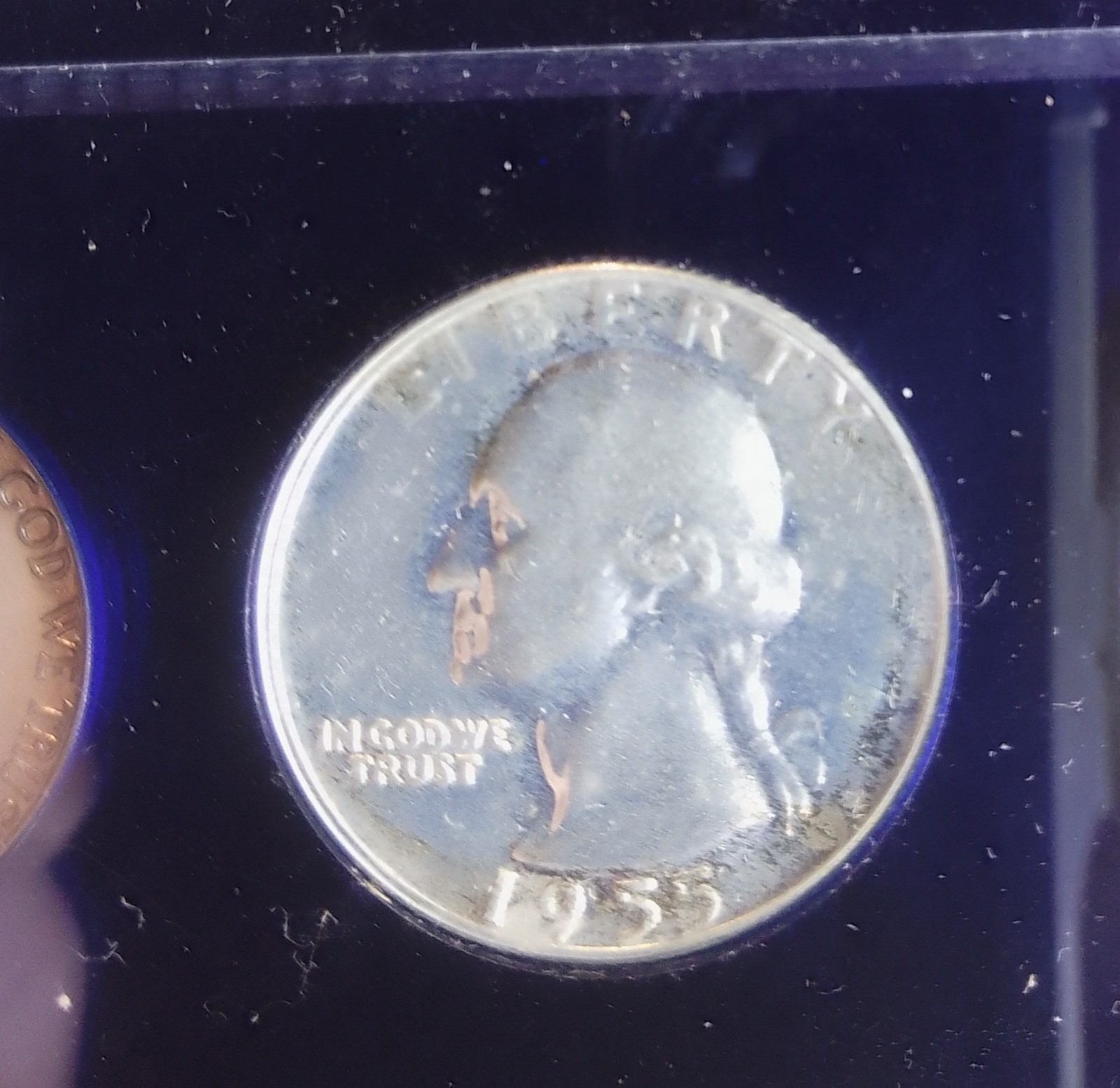 *1955 Mint Proof Set, Blue Lucite, Error, Bands, Steps, #78