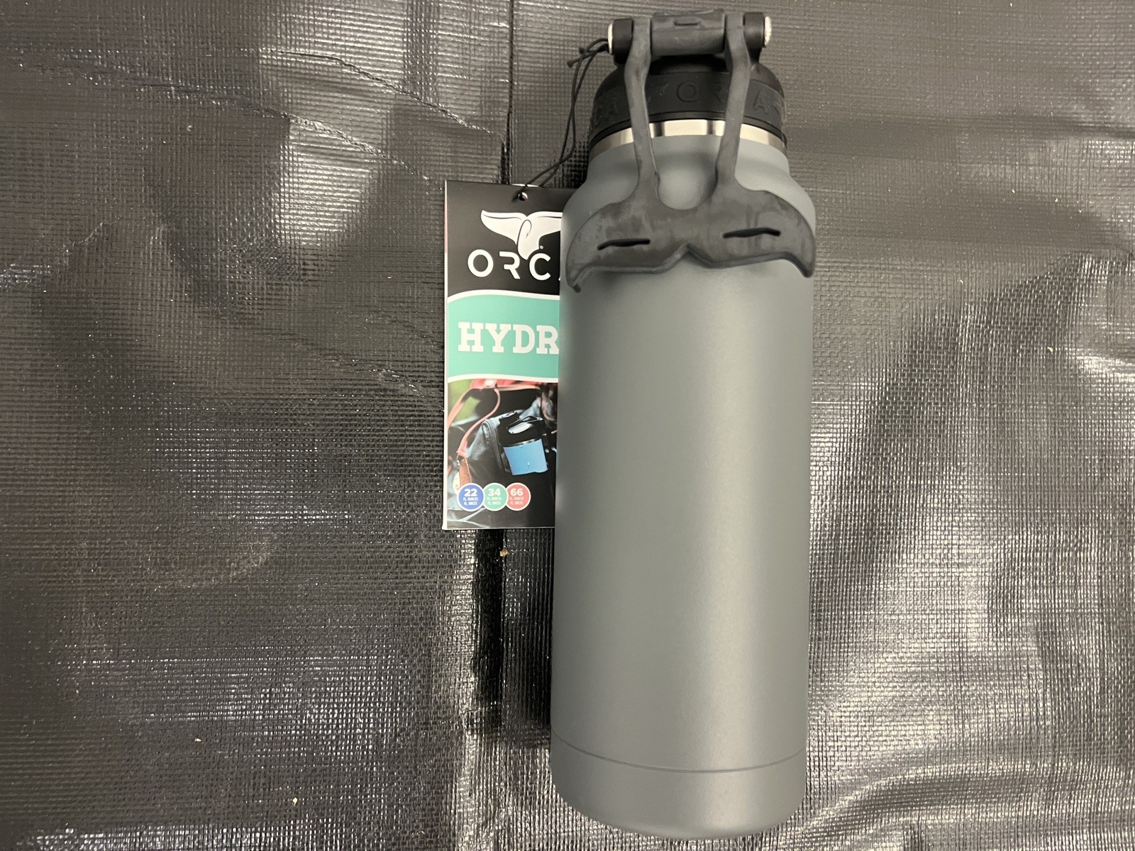 ORCA Water Bottle HYDRA 34 fl oz CHARCOAL GRAY Stainless Steel Tail Loop NEW