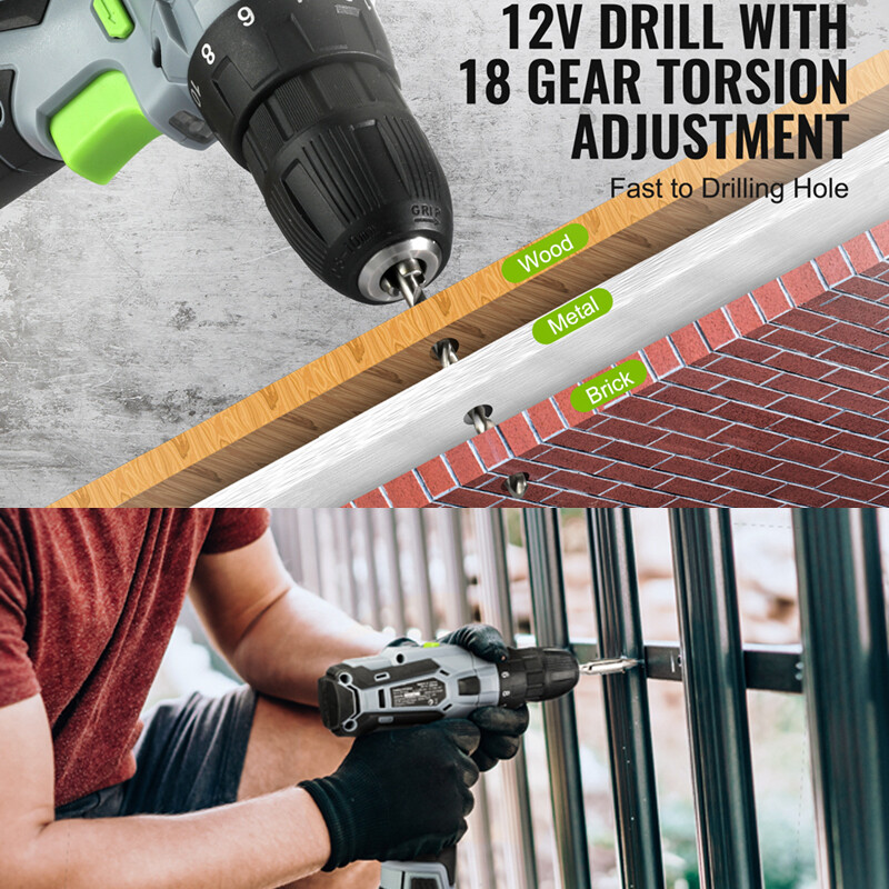 WORKPRO Cordless Drill Driver Kit 12V Screwdriver Driver Tool 3/8" Keyless Chuck
