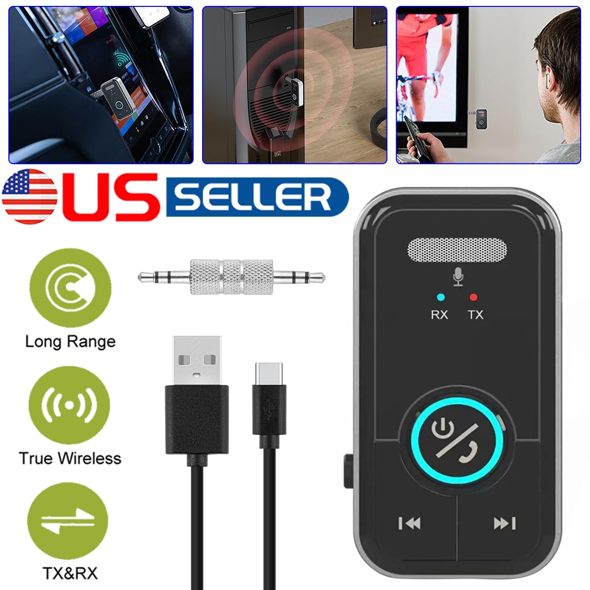 USB Wireless Bluetooth V5.3 Transmitter Receiver for Car Music Audio Aux Adapter