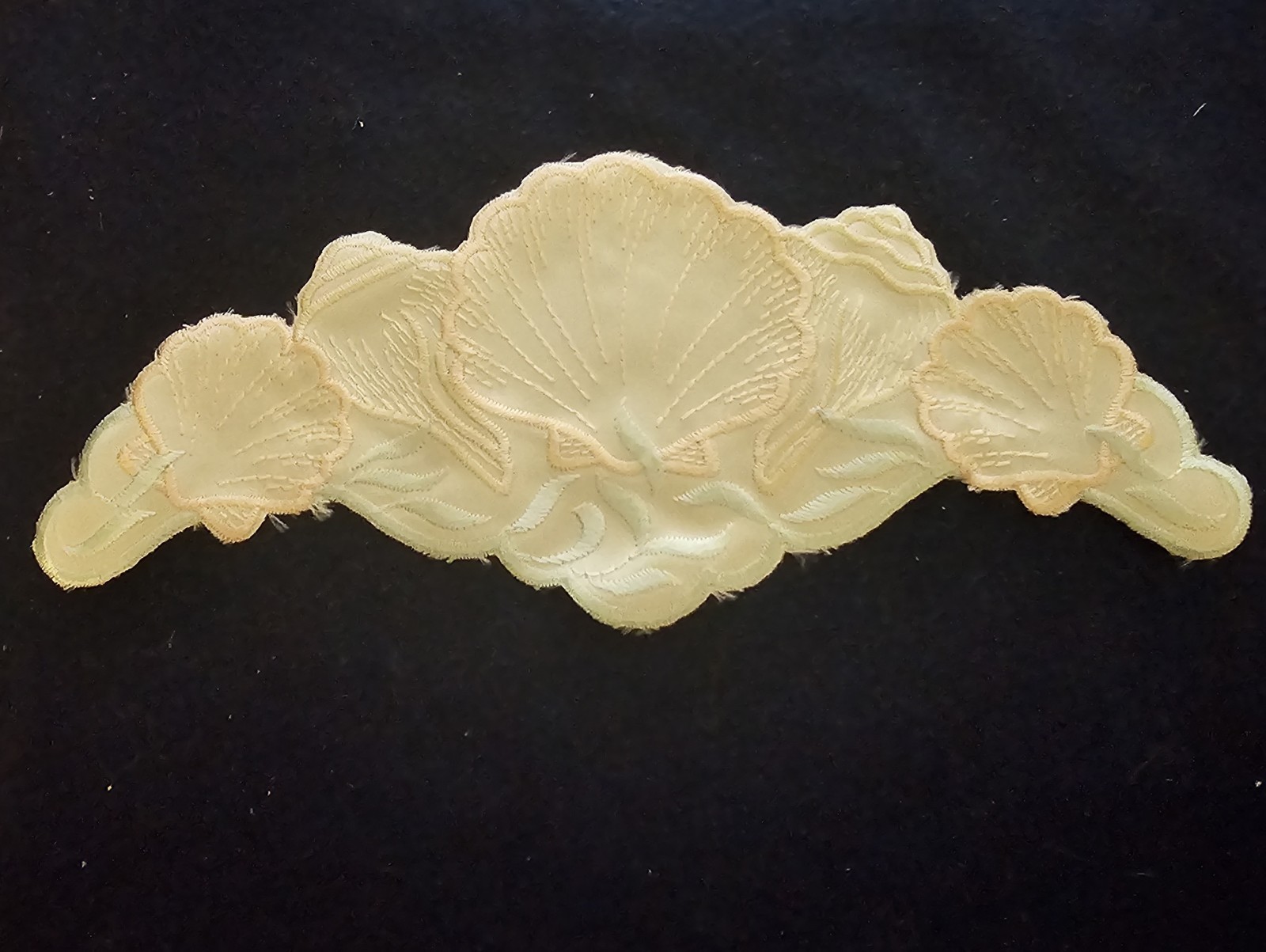 Sea Shell Satin Applique 9.5" Long.  Pale Colors Finish Your Project Beautifully