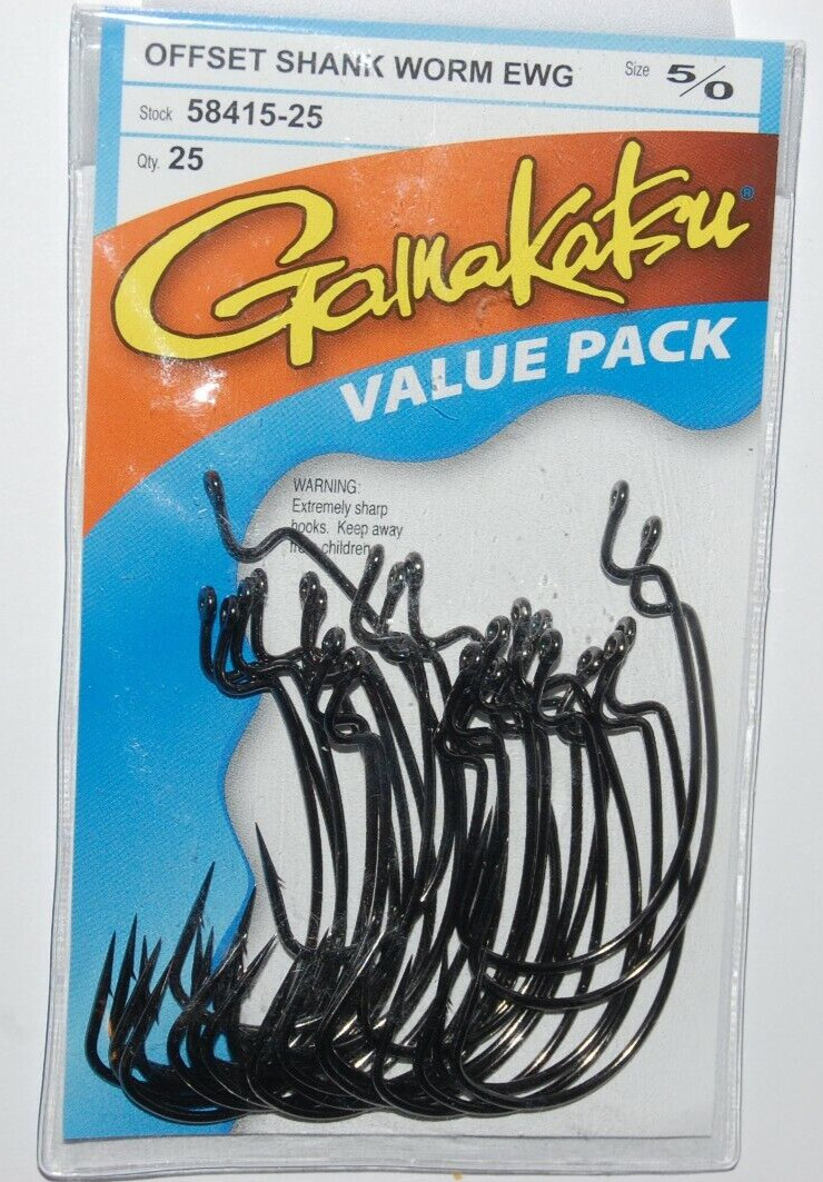 gamakatsu 5/0 offset ewg shank worm tube senko hook 25 extra wide gap 58415-25