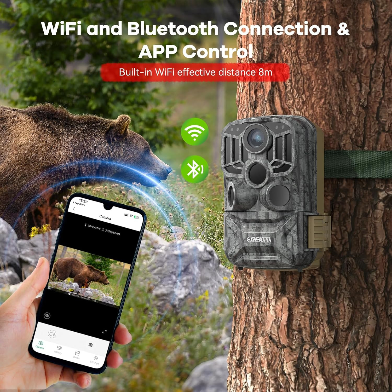 Trail Camera 48MP 4K Game Camera with 8 Batteries 32GB SD Card,Wifi Bluetooth Co