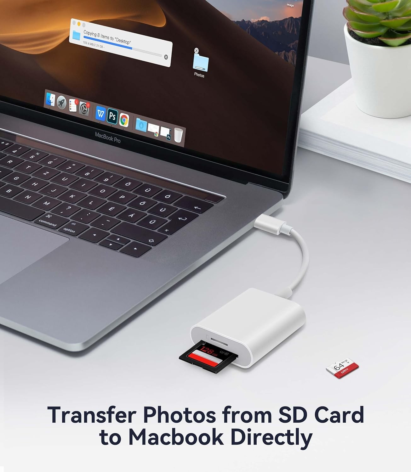USB-C SD Card Reader Dual Slot MicroSD iPhone 15 16 iPad Mac Adapter