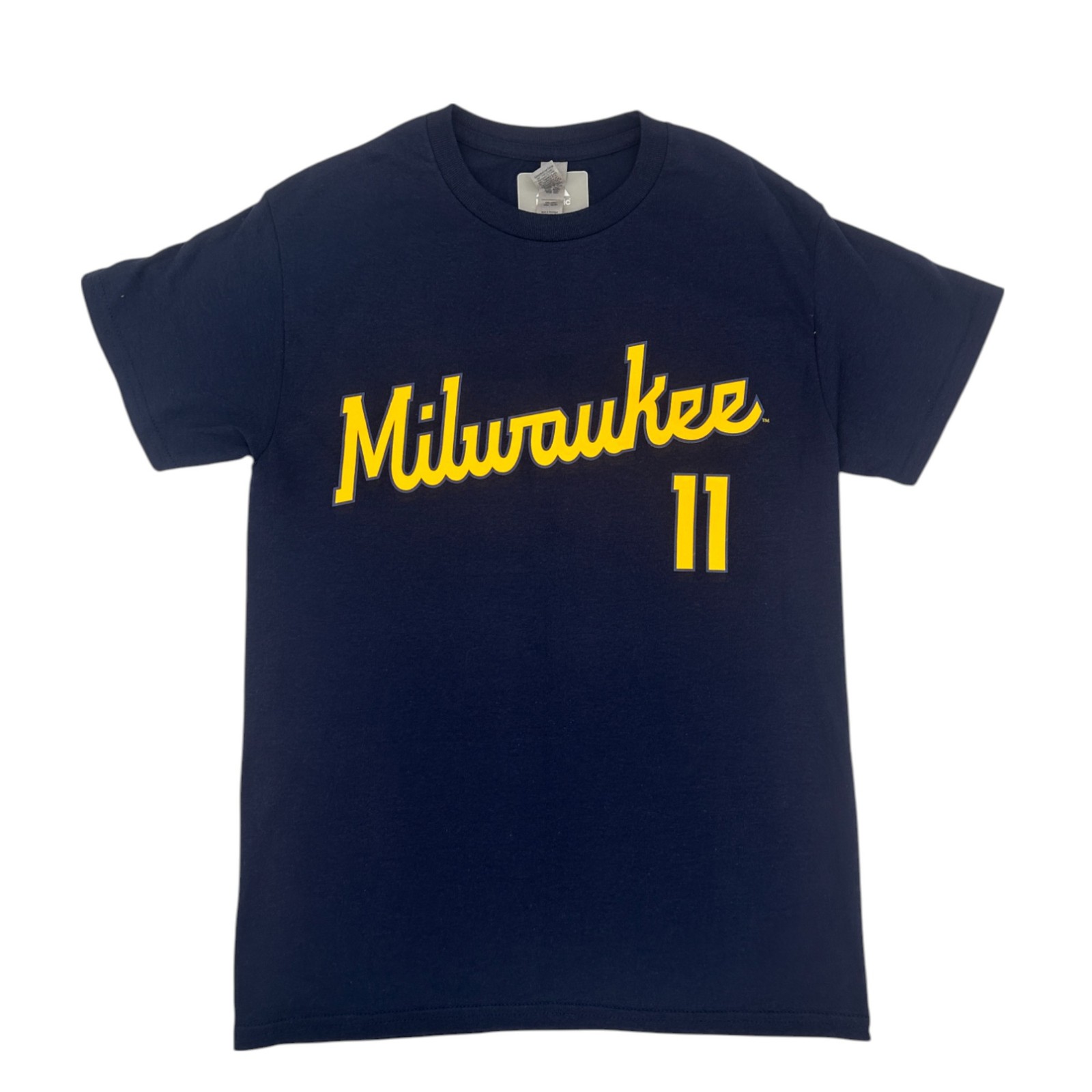 MLB Milwaukee Brewers #11 Jackson Chourio Men's Short Sleeve T-Shirt in Navy, L