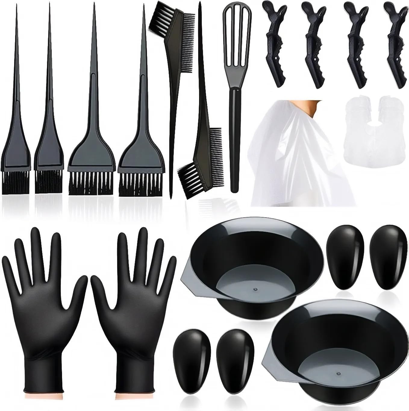 20 Pcs Hair Dye Brush and Bowl Set, Coloring Kit, 20PCS, Black