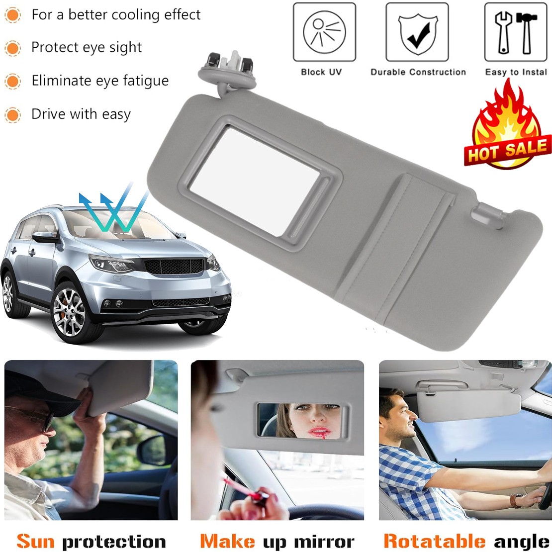 Left Side Gray Sun Visor Fits 2006-2011 Toyota Camry With Sunroof 74320-06800-B0