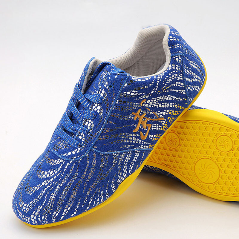 Leather Tai Chi Kung Fu Shoes Sneakers Colored Martial Arts Wushu Trainers Blue