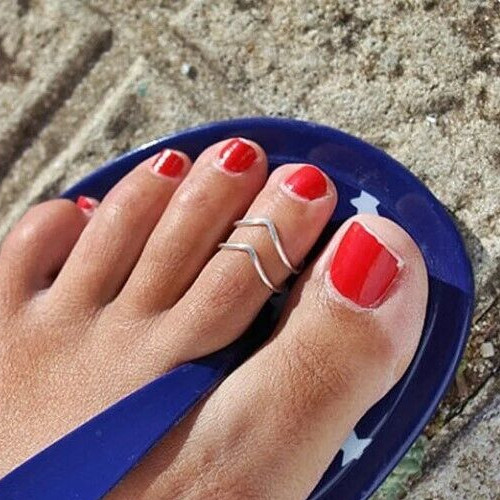Solid Metal Double V Adjustable Toe Ring For Womens 14k White Gold Plated Silver