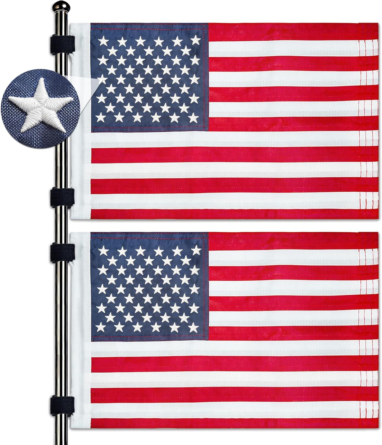 2 Pack 12"X18" Golf Cart Flag, Golf Cart Accessories with Elastic Strap Mount, P