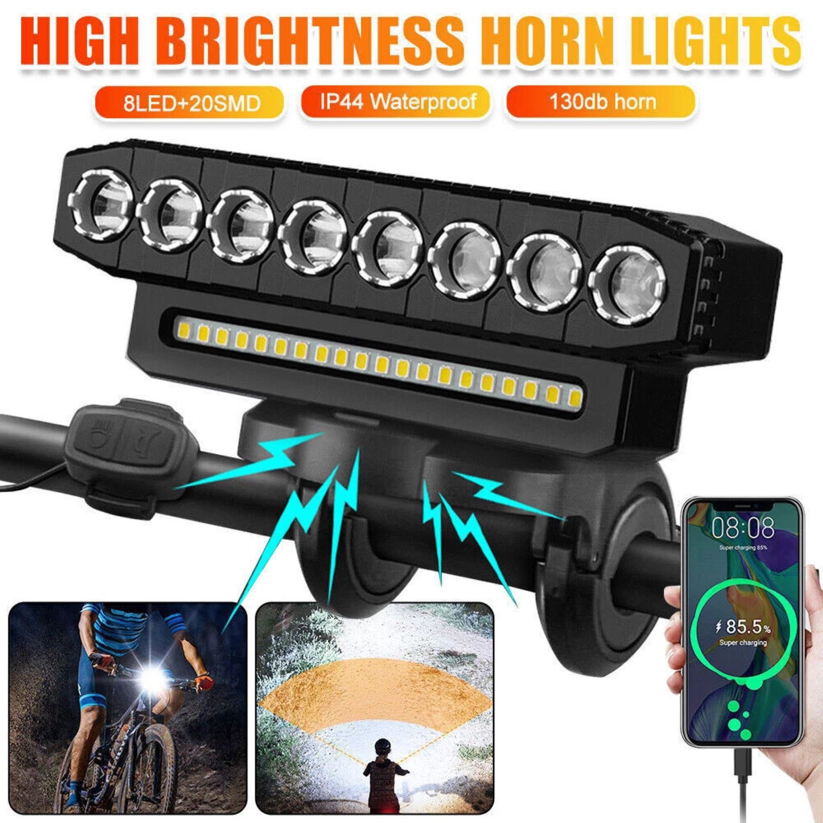 Bicycle Front Headlight LED Bike Light With 130dB High Pitched Speaker