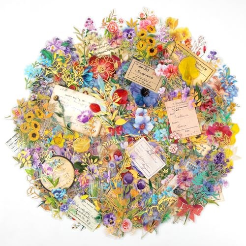 240Pcs Transparent Flower Stickers, Cute Vintage Floral Beautiful Edition