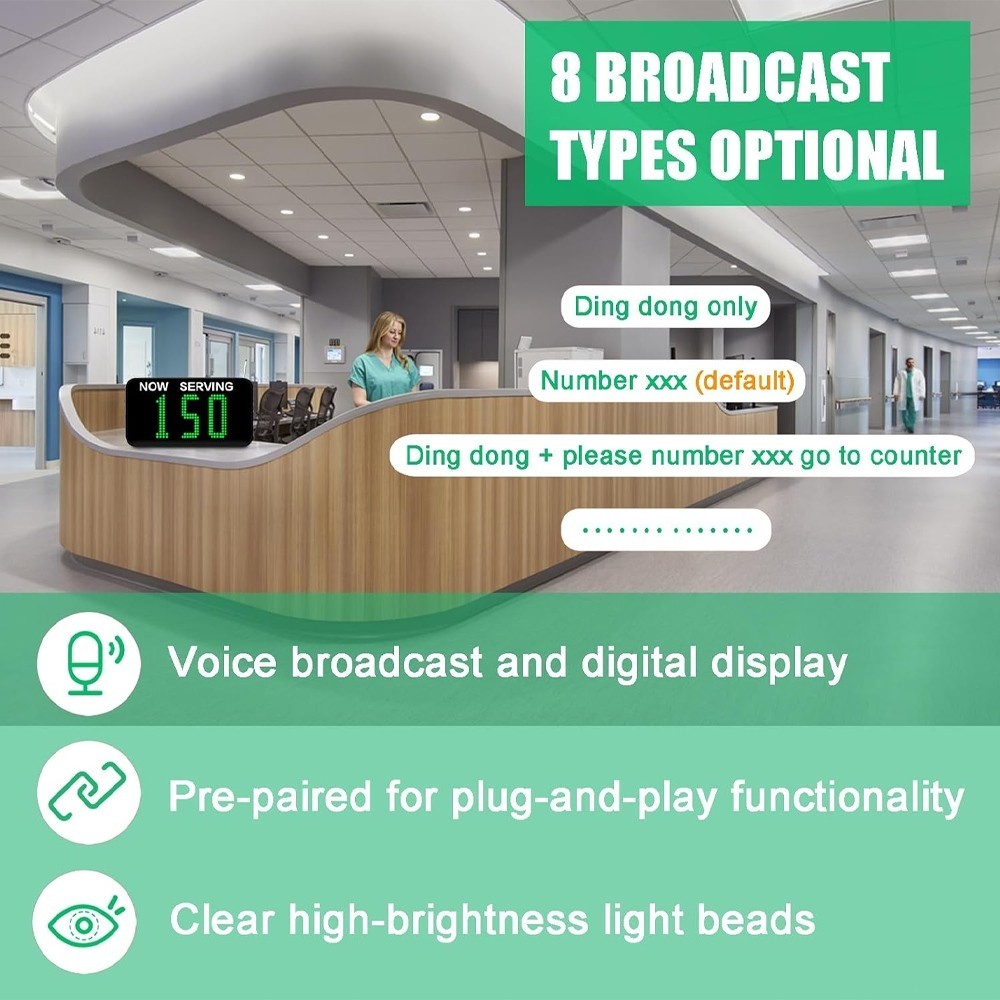 Take a Number System Wireless Queue Calling System Green 3-Digit Ticket Number