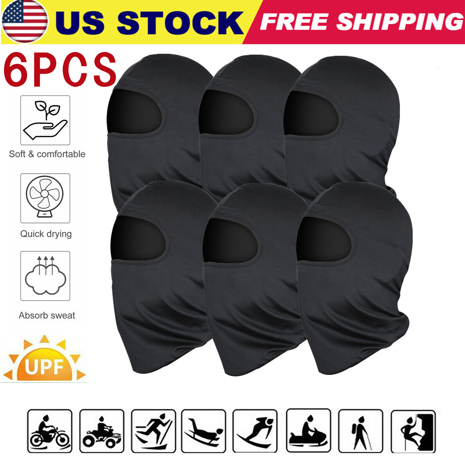 6 Pack Balaclava Thin Tactical Full Face Mask Lightweight Motorcycle Warmer US