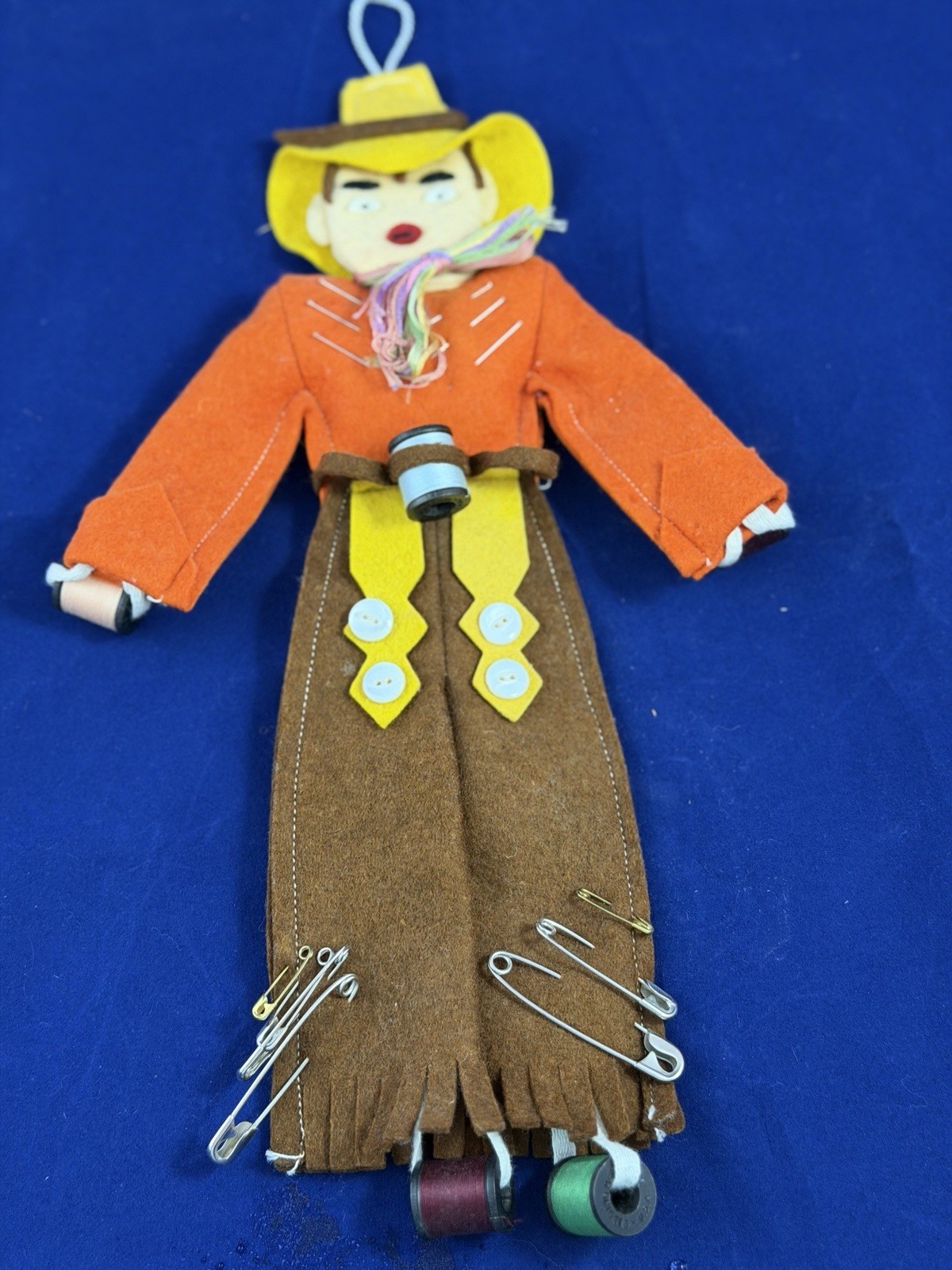 Felt Cowboy Sewing Organizer Handmade 1970s Vintage Home Decor