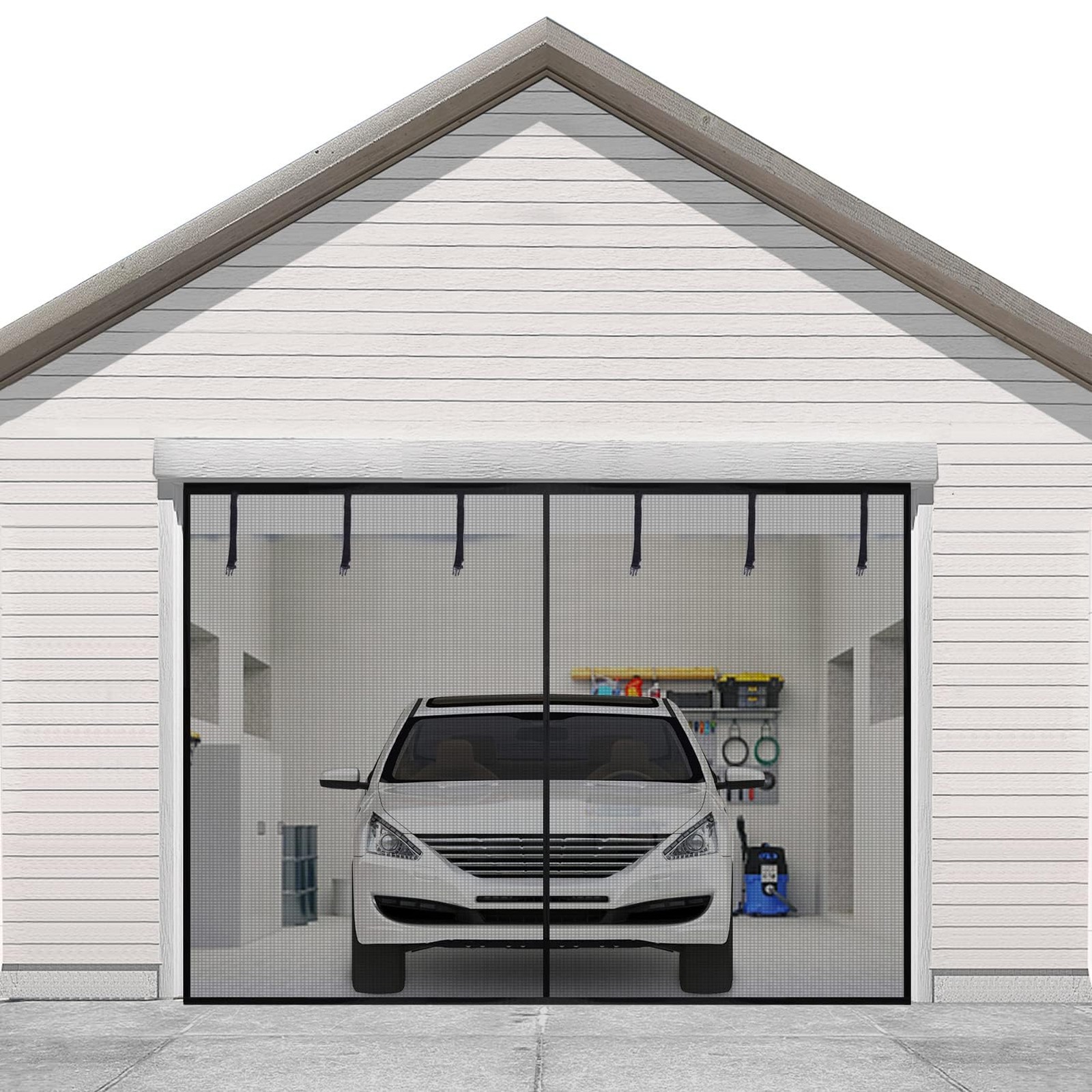 Magnetic Garage Door Screen for 1 Car 9x7FT, Reinforced Polyester Magnetic Sc...