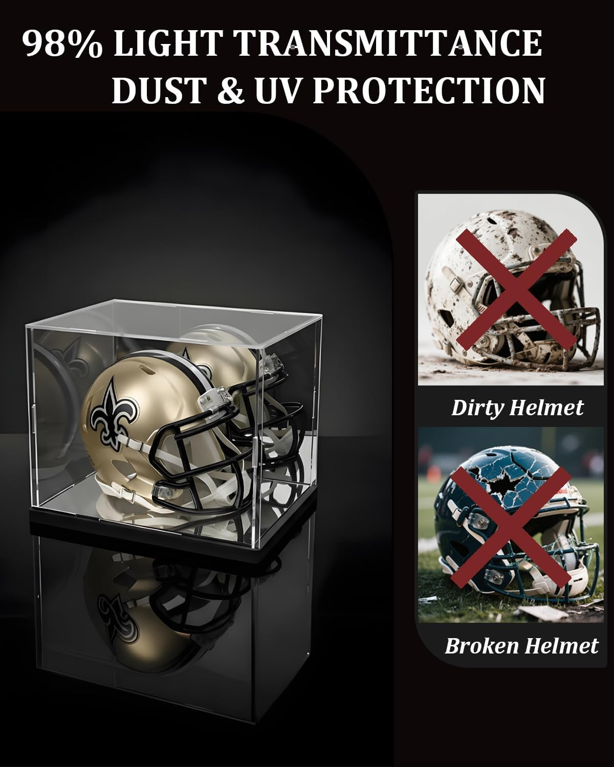 Mini Helmet Display Case with UV Protection & Mirror Back....