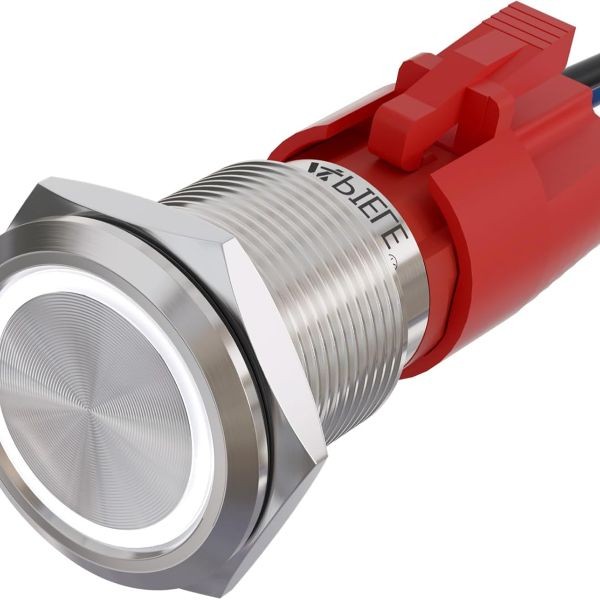10 Amp 19mm Momentary Push Button Switch 12V SPST LED Waterproof Round Slf