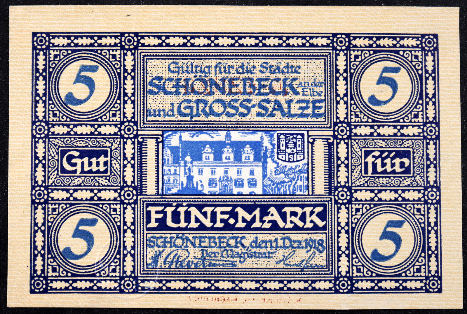 SCHÖNEBECK and GROSS-SALZE / BAD SALZELMEN 1918 5 Mark Grossnotgeld Germany