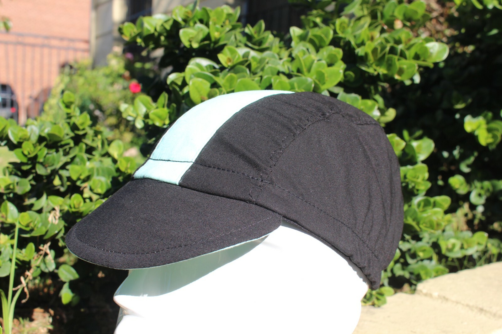 CYCLING CAP COLOR BLACK  WITH CELESTE STRAP MADE IN USA   S M L