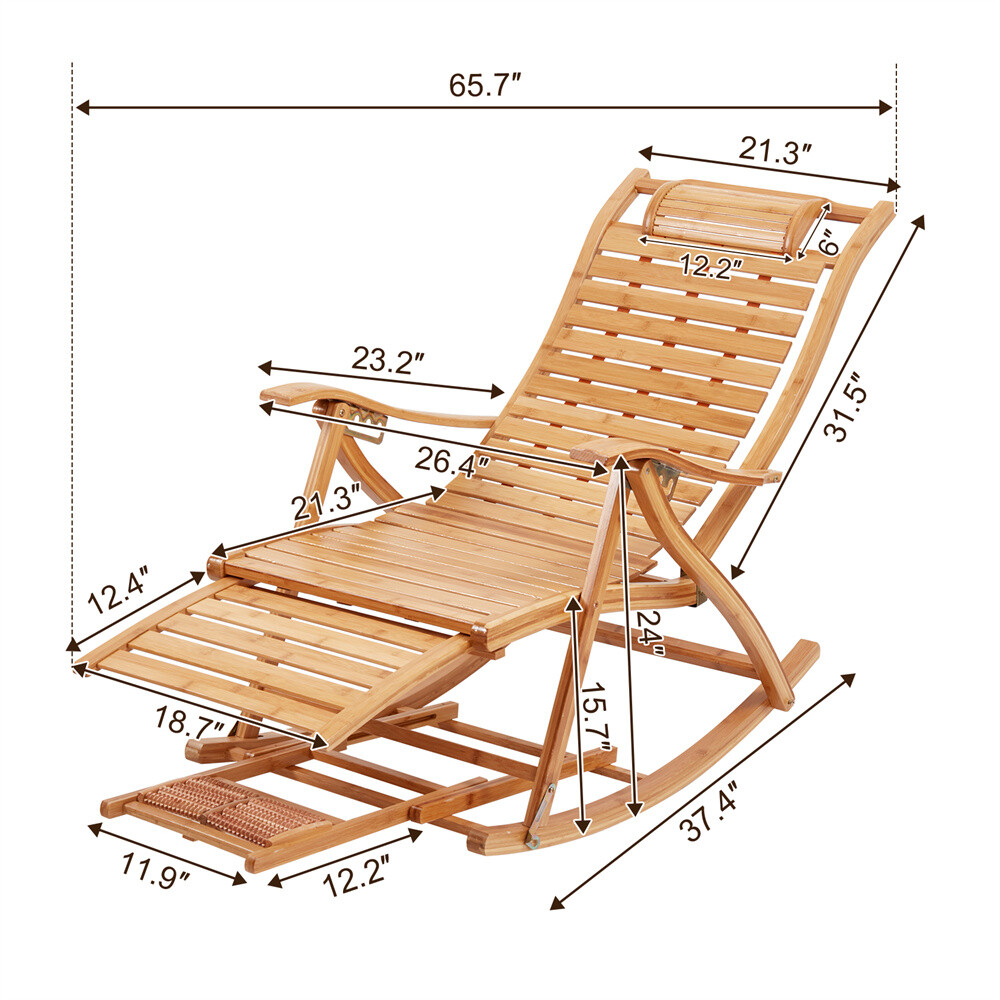 Heavy Duty Folding Rocking Chair Bamboo Living Room Indoor Outdoor Furniture US