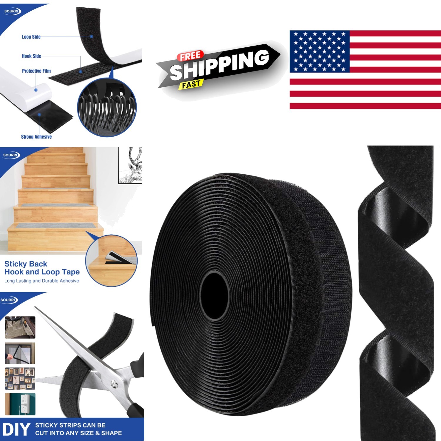 Nylon Self Adhesive Hook and Loop Strips 1 Inch x 26 Feet for Multiple Surfaces