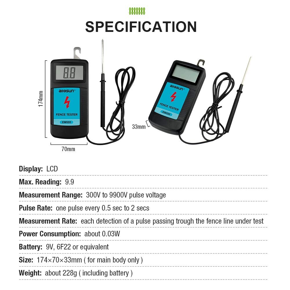 Multi-Functional Electric Fence Meter - Battery Powered Voltage Checker with Bag