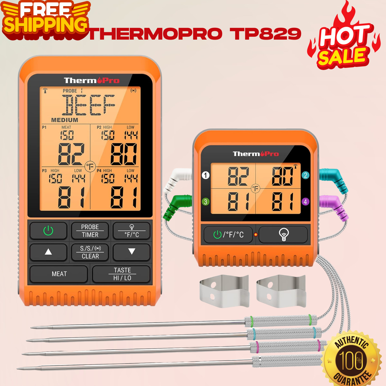 ThermoPro TP829 1000FT Wireless LCD Meat Thermometer Bluetooth Meat Thermometer
