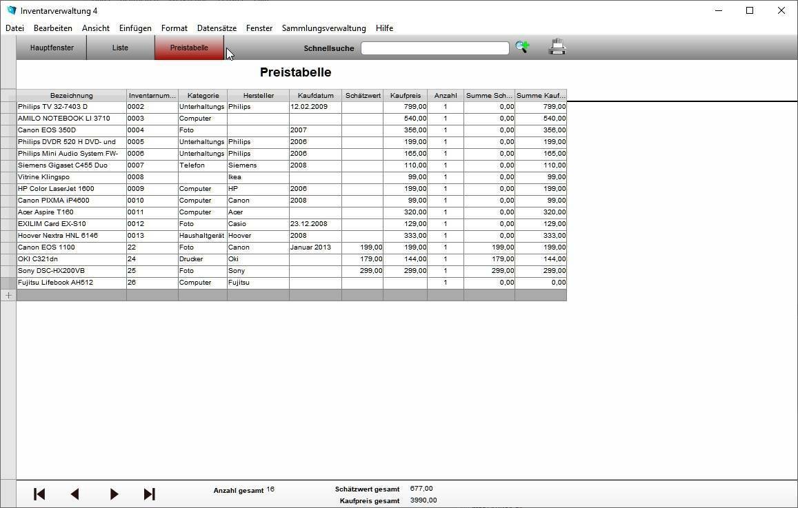 GS Inventarverwaltung 4 - Software zur Verwaltung von Inventar