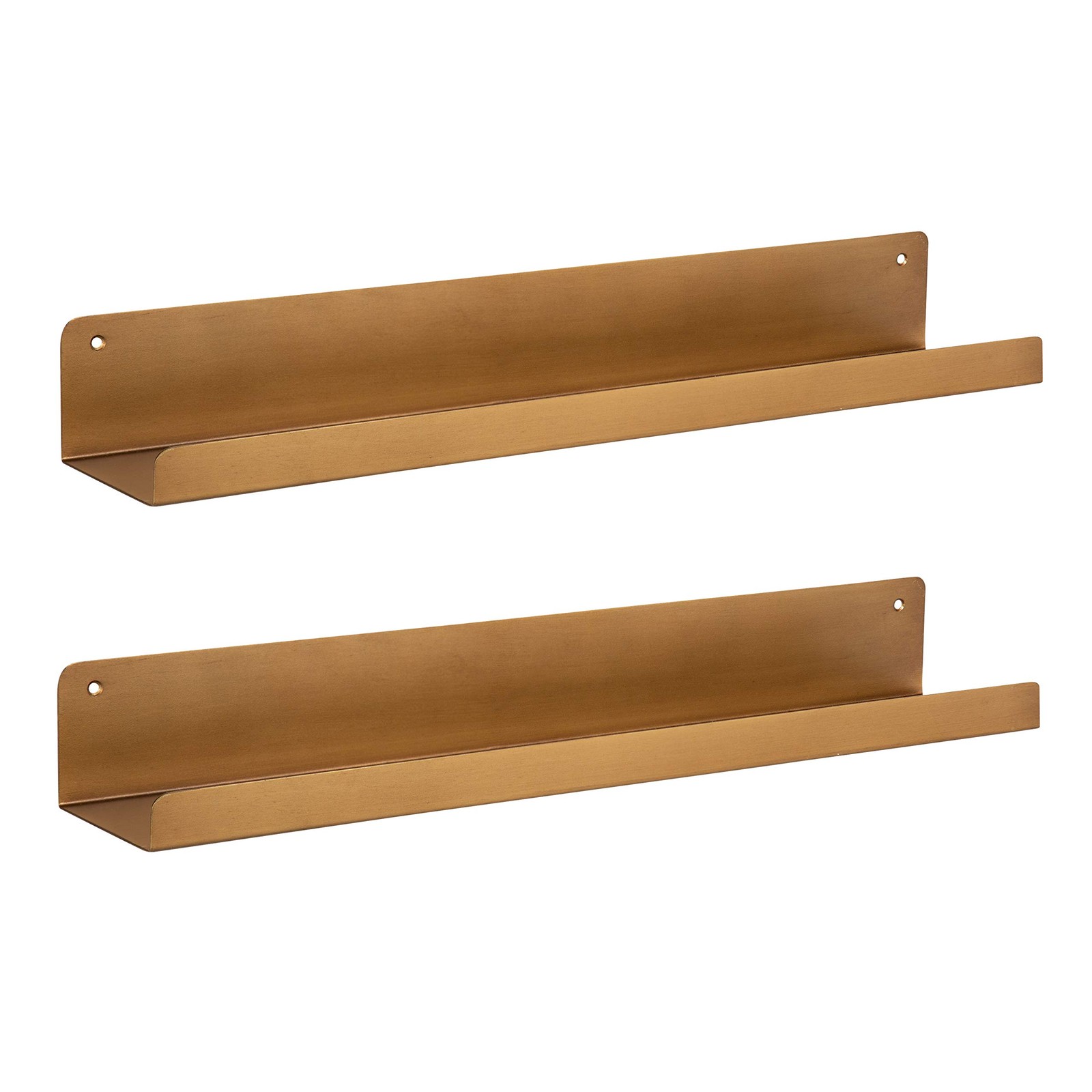 Mezzo Modern Metal Ledge Shelf, Set of 2, Gold, Contemporary Floating Shelves