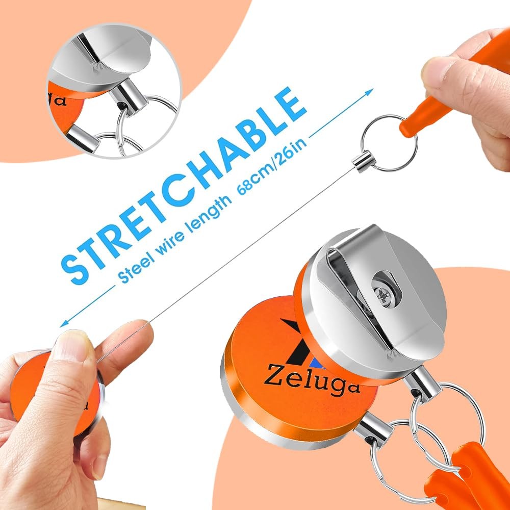 25-514 6Pcs Retractable Pull Pen Pencil Holder with 26'' Steel Pull Wire, Elasti