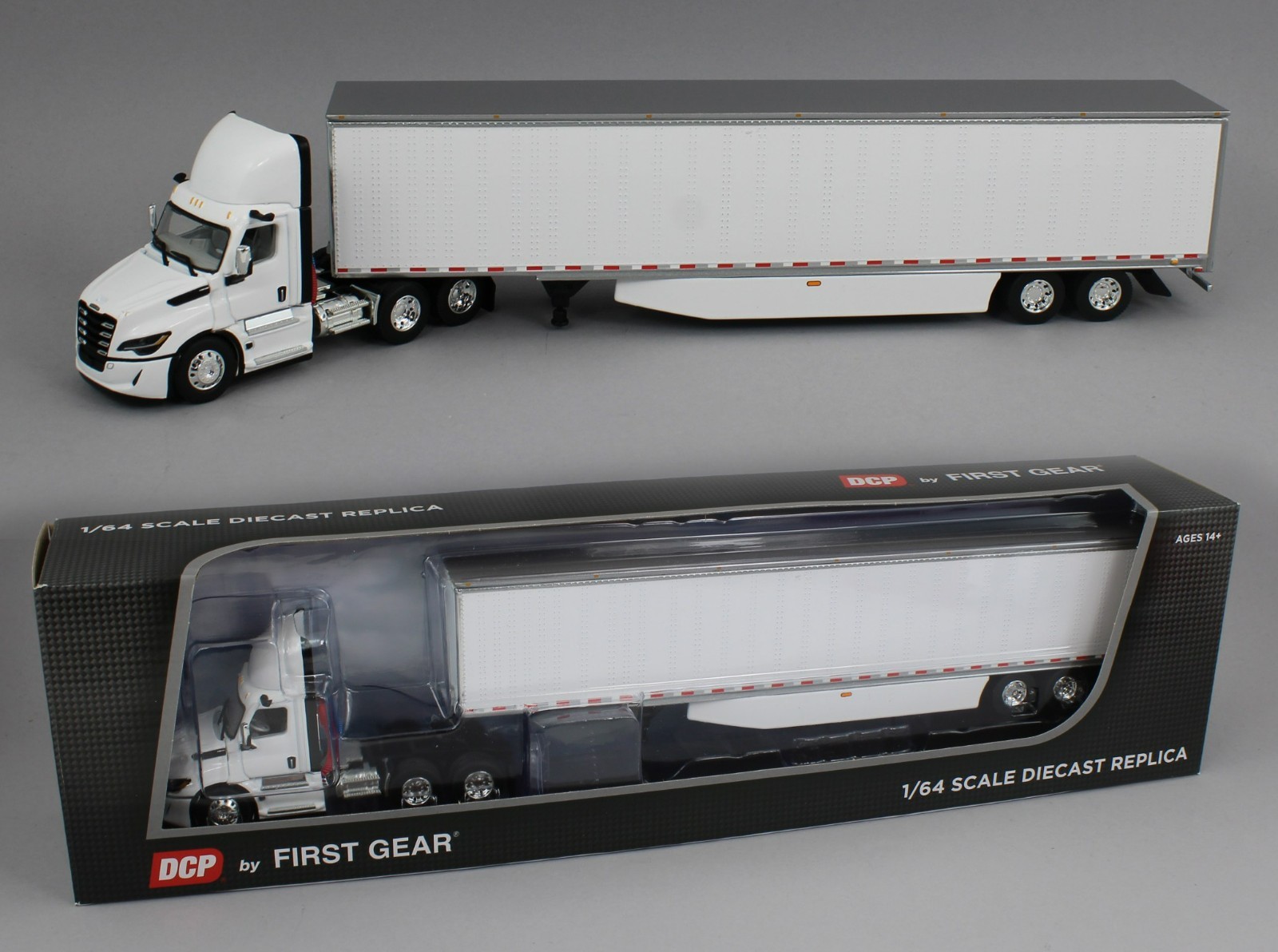 2025 DCP 1:64 WHITE Freightliner Cascadia 5th GEN Day Cab Semi w/53' Van Trailer