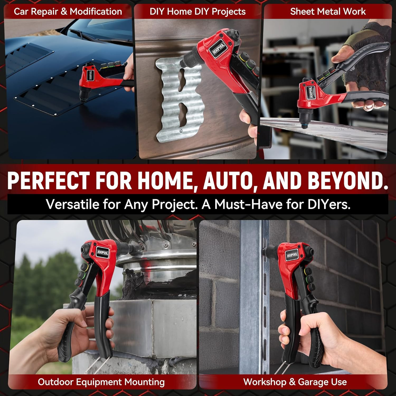 Rivet Gun Kit, Manual Pop Rivet Tool with 200 Rivets and 4 Drill Bits, 4 Tool-Fr