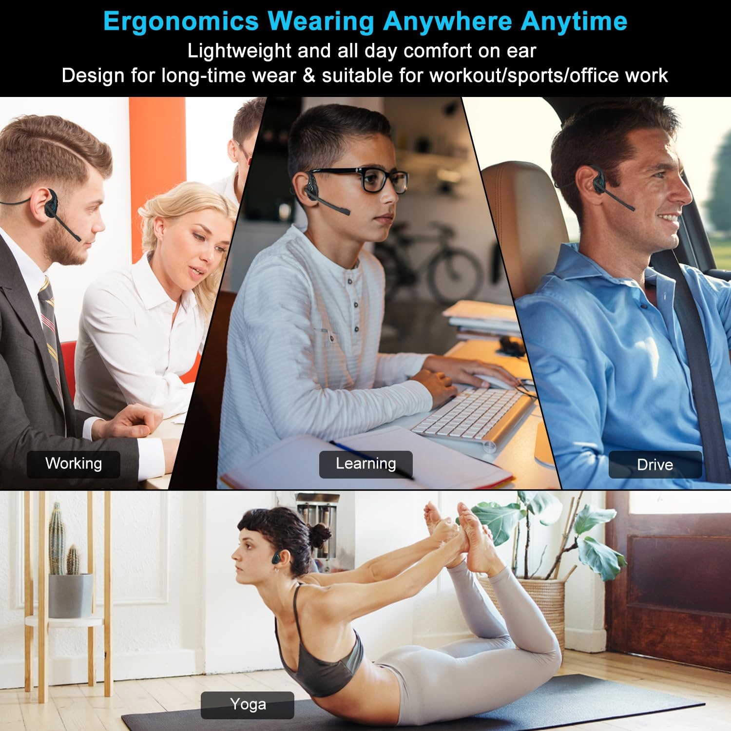 iDIGMALL Bluetooth 5.3 Headset w/Microphone Boom for Computer Phones PC, Open Ea
