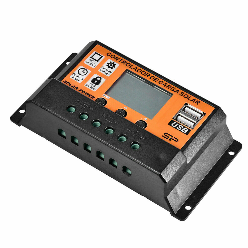 100A MPPT Solar Power Panel Regulator Charge LCD Controller 12/24V Dual USB US