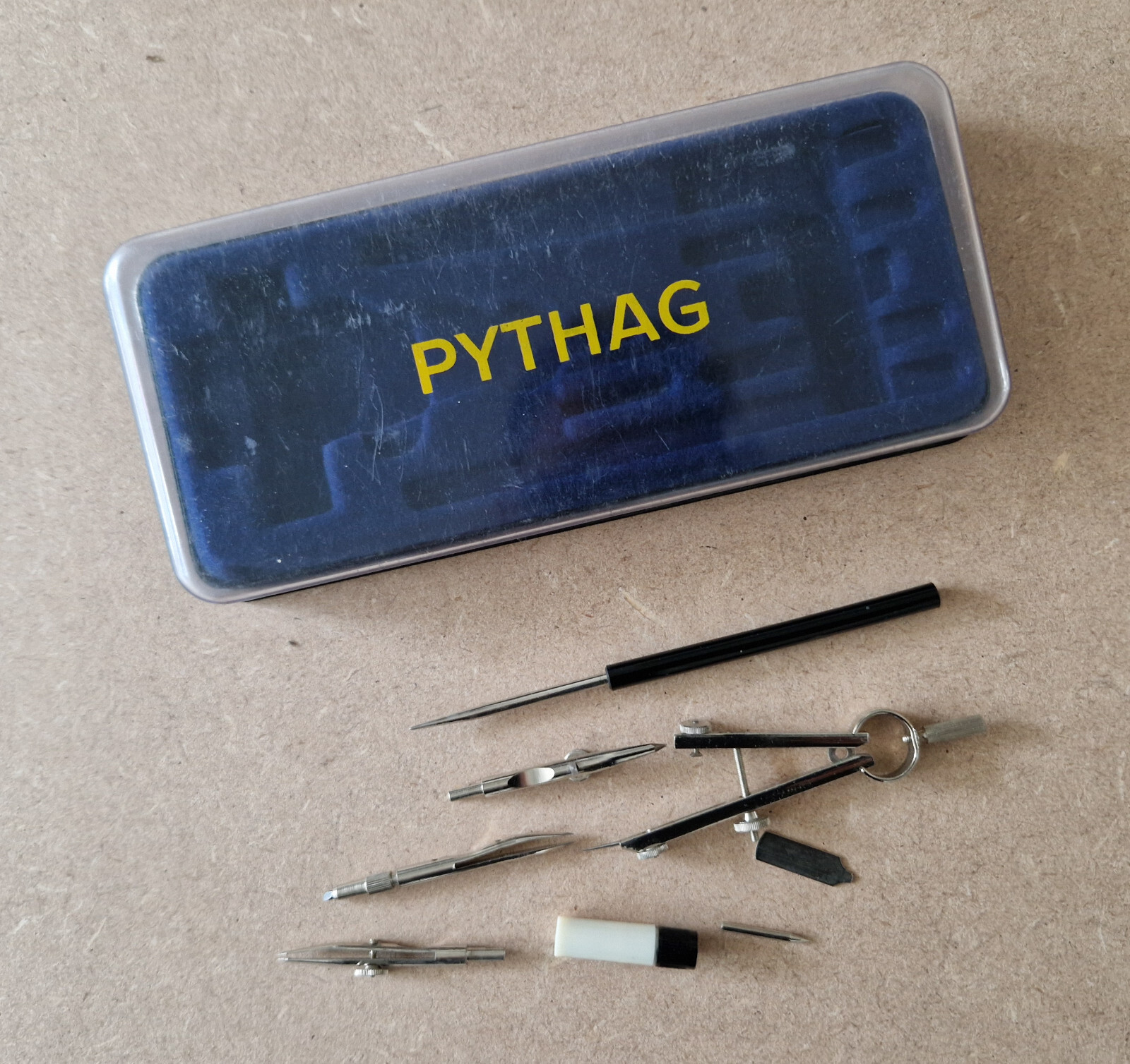 Vintage Pythag drafting compass drawing set In Case