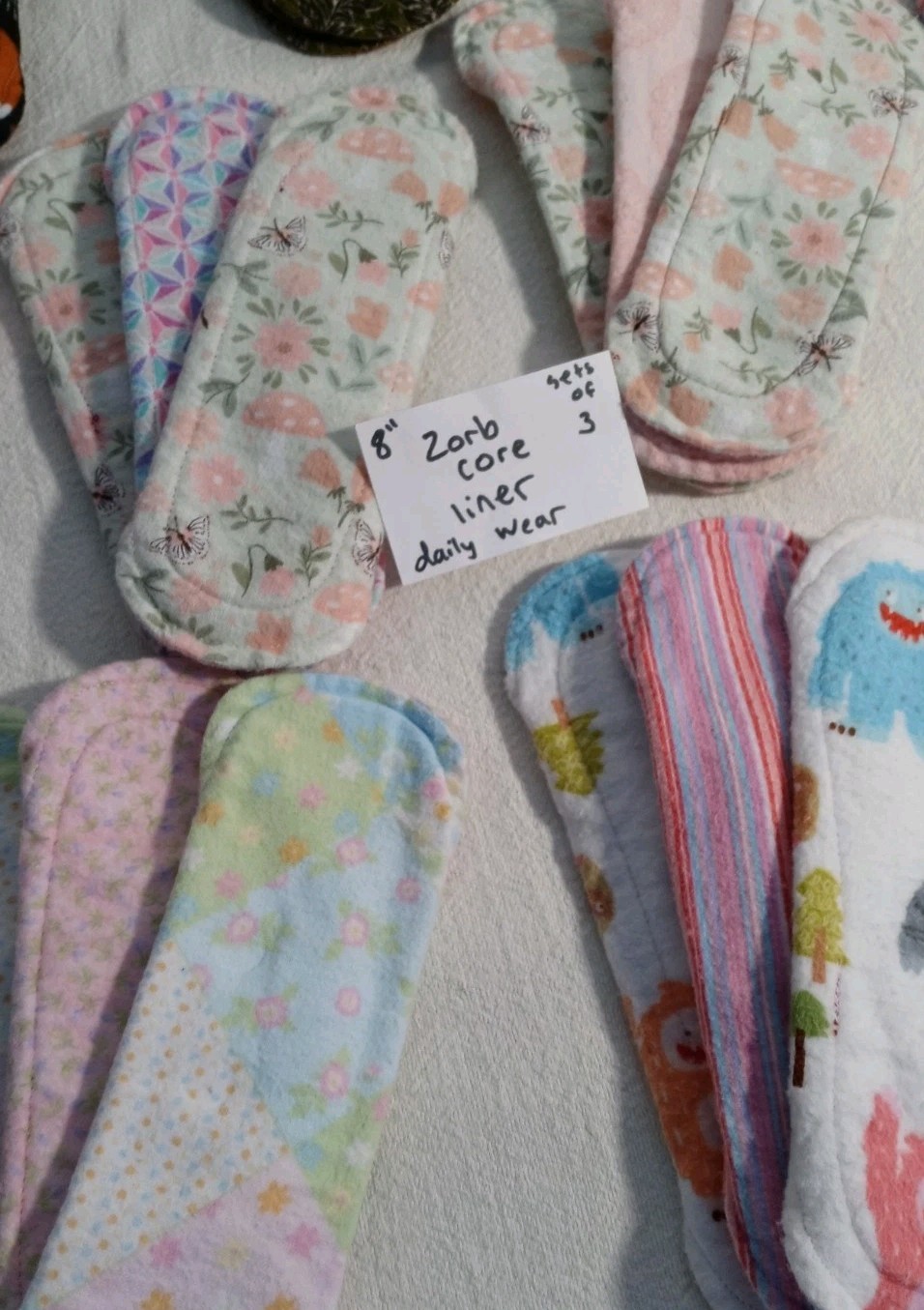 8" Absorbent Panty Liners Set Of 3 Cloth Period Pad Handmade Washable Reusable